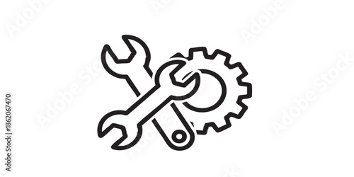 Two wrenches in cogwheel gear solid icon, repair service concept. Vector graphics. Mechanic tools, custom settings sign on white background, style mobile or design