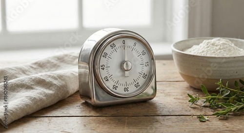 Kitchen Timer Set on Wood Table, Ready for Cooking Prep