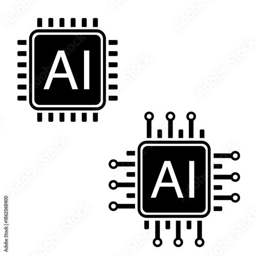 AI Microchip App Neural Processor Language Machine Learning Vector Icon Silhouette Illustration