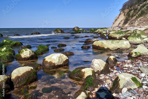Rocks on a pebble beach on the Baltic Sea on Wolin Island