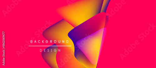 Vibrant abstract design. Overlapping shapes blend orange, purple, pink hues. Text reads background design. Modern aesthetic, bold colors.
