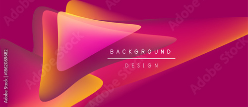 Abstract vibrant design features overlapping shapes, gradients. Pink, orange hues dominate composition. Text reads background design.