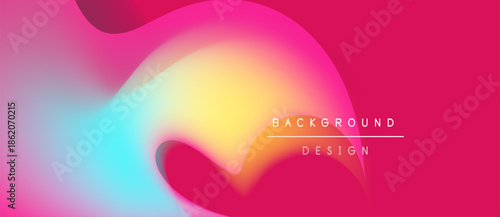 Vibrant abstract background. Fluid shapes blend pink, yellow, blue hues. Modern design element for digital projects.
