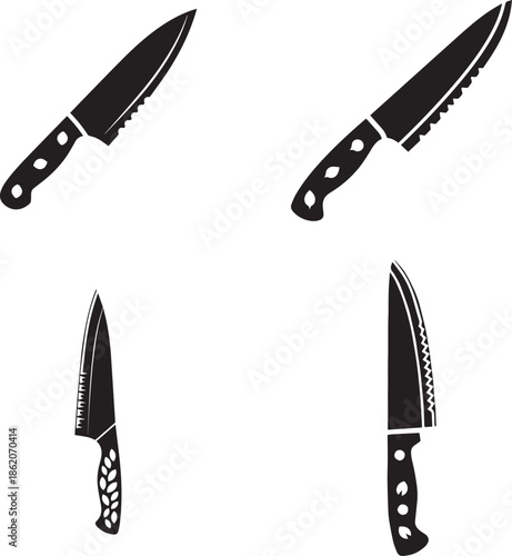 Set of kitchen knives silhouette illustrations for cooking and culinary design