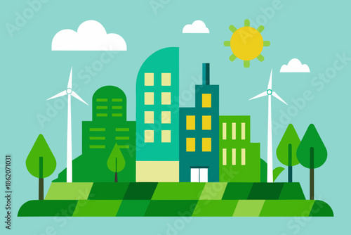 Green Sustainable City Vector Illustration