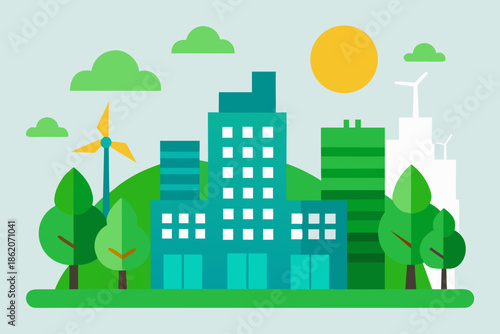 Green Sustainable City Vector Illustration