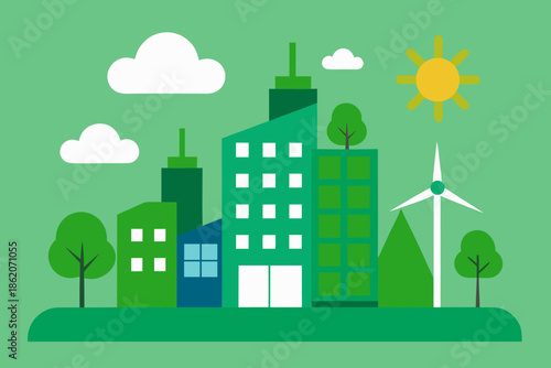 Green Sustainable City Vector Illustration