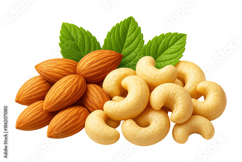 Wallpaper Mural Almonds and Cashew Nuts with Fresh Mint Leaves Torontodigital.ca