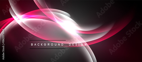 Abstract background features flowing pink, white lines. Dark gray dominates, creating dynamic visual effect. Text reads background design.