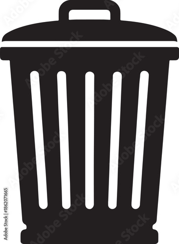 Trash bin with vertical rib cuts symbolizing waste disposal, recycling, and cleanup icon