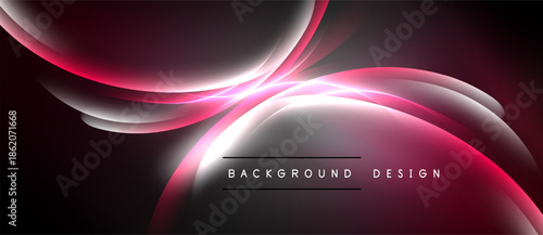Abstract flowing shapes, pink hues, dark background. Modern design element, elegant curves, dynamic composition. Subtle glow creates depth.