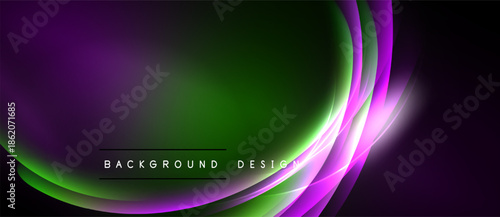 Abstract background features flowing purple, green shapes. Soft gradients create dynamic visual effect. Text reads background design.