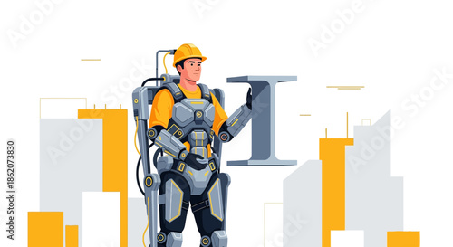 Advanced construction worker employing robotic exoskeleton for enhanced building process