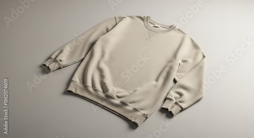 Beige Crewneck Sweatshirt on Neutral Background - Minimalist Fashion Still Life.