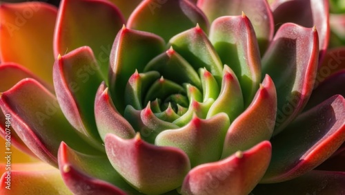Vibrant Echeveria succulent rosette displaying stunning red-tipped green foliage in natural light