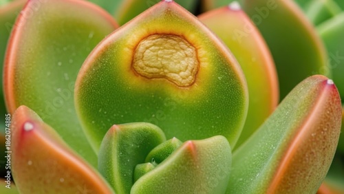 Detailed view of a vibrant green succulent plant showcasing striking orange-red leaf edges and a
