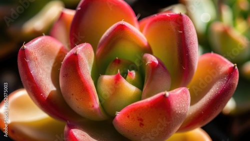 Vibrant succulent plant with fiery red and golden green leaves creating a stunning natural