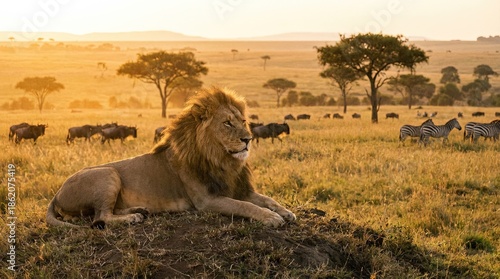 Wildlife nature photo of lion in African savannah