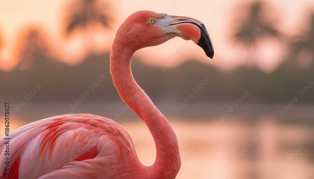 Fototapeta premium Wildlife nature photo of pink flamingo