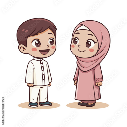 Cute Muslim Boy and Girl Cartoon Character 1