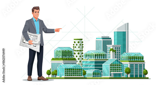 Architect Presenting Innovative Green Building Project for Sustainable Urban Development