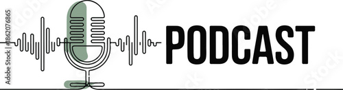 Continuous one line drawing of podcast microphone. Suitable for banner music, webinar, online training. Vector illustration