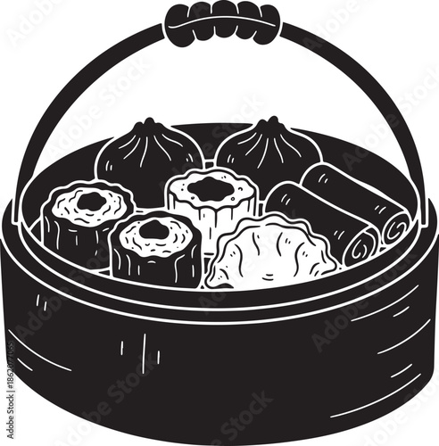 Hand drawn cartoon campfire with marshmallows roasting on sticks