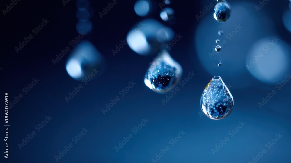 custom made wallpaper toronto digitalMacro Shot of Water Droplets with Reflections, Abstract Blue Background, Showcasing Purity and Freshness