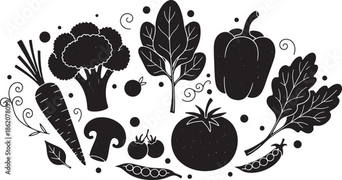 Hand drawn set of fresh organic vegetables isolated on transparent background