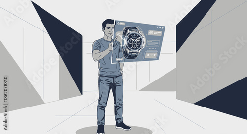 Augmented reality wristwear technology experience with digital interface watch display