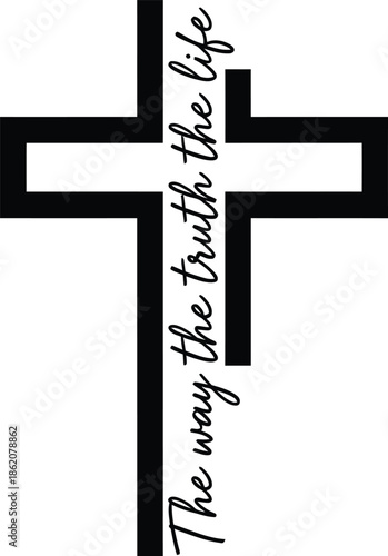 Christian Cross Typography Set with The Way The Truth The Life on White Background