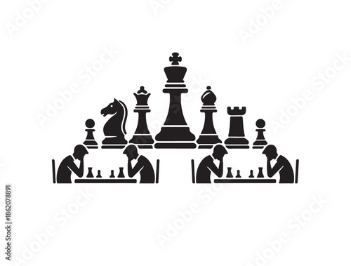  Chess Club Silhouette in Silhouette white background۔