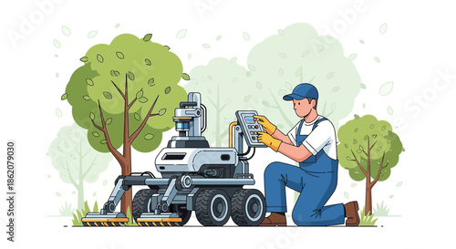 Autonomous landscaping technology modern gardener with automated lawn maintenance robot