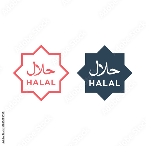 Halal logo vector. Food product dietary label for apps icons set