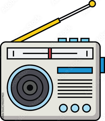 A simple flat of a portable radio with a yellow antenna vintage radio audio