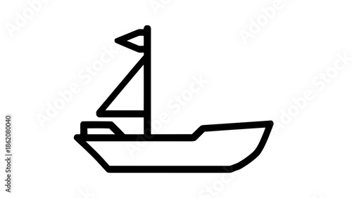 Simple black outline of a sailboat on white background