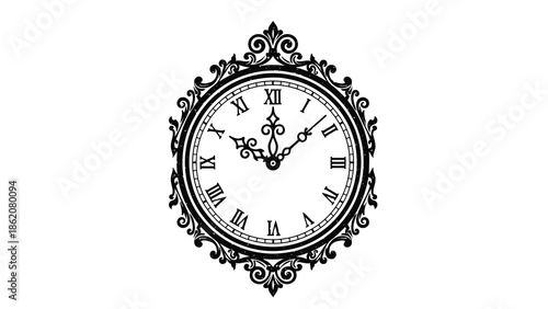 Vintage clock with ornate design and roman numerals