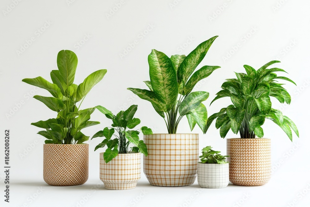 Obraz premium Arrangement of potted houseplants in various sizes.