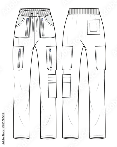 Men's scrubs trousers mockup template vector design technical illustration.