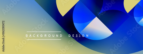 Abstract background features overlapping circles, gradients. Yellow, blue hues create modern visual effect. Text reads background design.