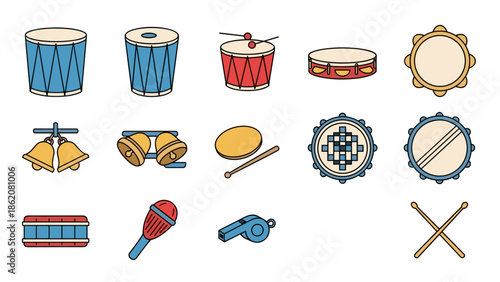 Assortment of Colorful Cartoon Musical Instruments for Creative Projects