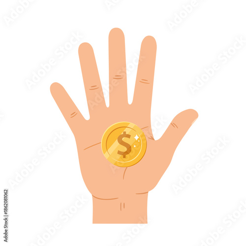 Hand holding a gold dollar coin.