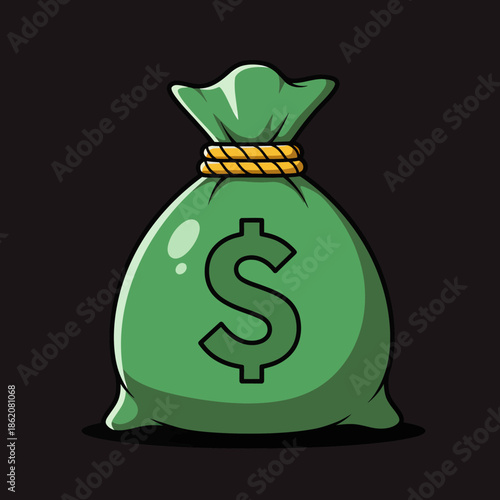Green Money Bag with Dollar Sign.
