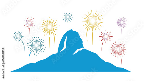 Mountain Celebration: Festive Fireworks Explode Over Majestic Peak New Year's Eve