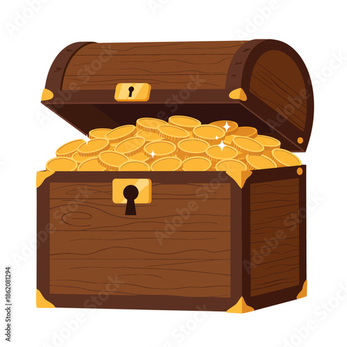 Treasure Chest Filled with Gold Coins.