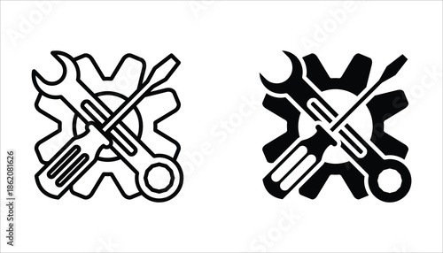 Maintenance icon set. Vector illustration for web design. Service tool symbol, setting sign, isolated on white background.