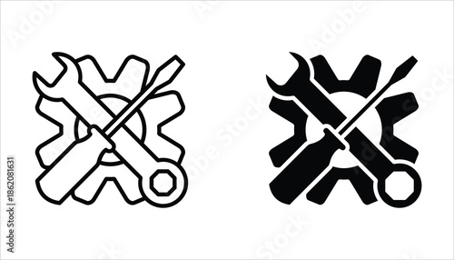 Maintenance icon set. Vector illustration for web design. Service tool symbol, setting sign, isolated on white background.