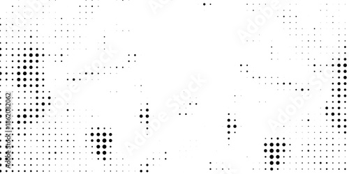 Black Comic Texture On White Background. Old Paper. Modern Dotted Futuristic Backdrop. Fade Noise Overlay. Half Tone Noise. Abstract Wall Pattern. Vector Illustration, Eps 10.