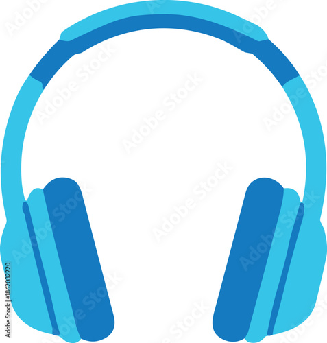 Stylized blue and cyan over-ear headphones with padded headband and cushioned ear cups for audio and music visuals.int