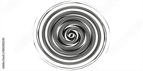 Circular geometric motif. Radiating shape. Geometric radial element. Abstract black and white illustration